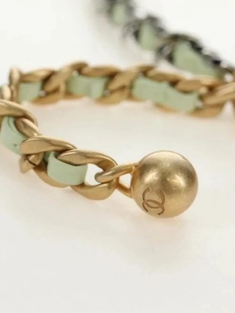 CHANEL Matelasse 19 Chain Bag Lamb Skin Gold Light green CC Auth 188887SAM